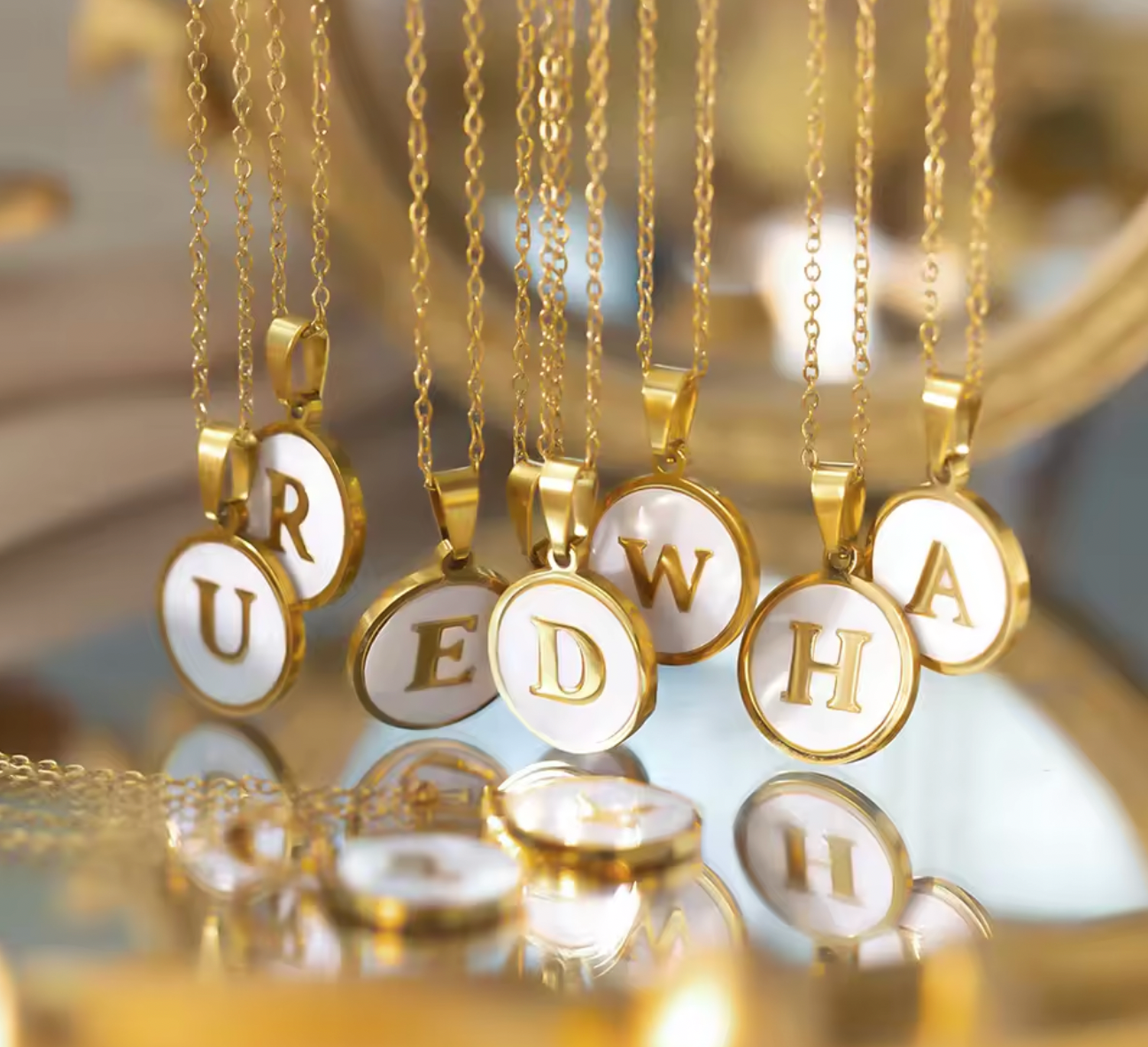 Round Gold Color Initial Letter Necklace Shell Circle Pendant Necklaces For Women Jewelry