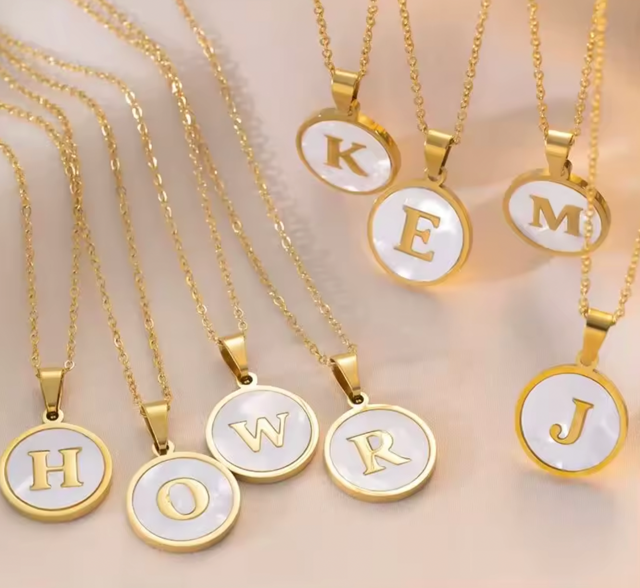 Round Gold Color Initial Letter Necklace Shell Circle Pendant Necklaces For Women Jewelry