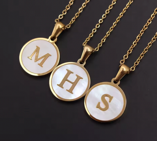 Round Gold Color Initial Letter Necklace Shell Circle Pendant Necklaces For Women Jewelry