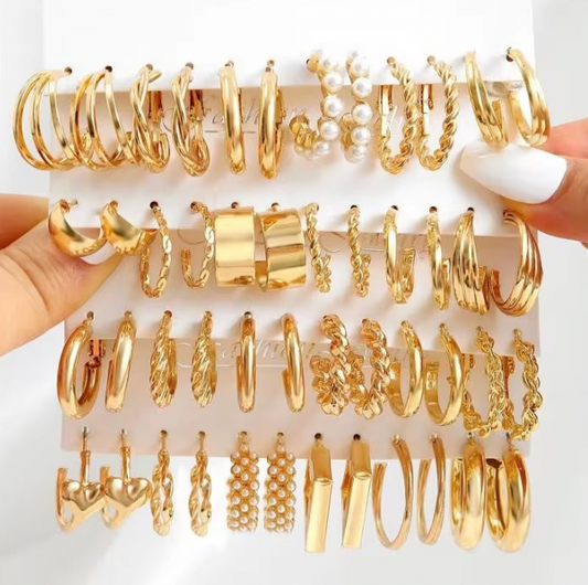 24-Pair Vintage-Inspired Small Hoop Earring Set for Women Elegant Geometric Iron Ear Ornaments for Daily Wear or Gifts