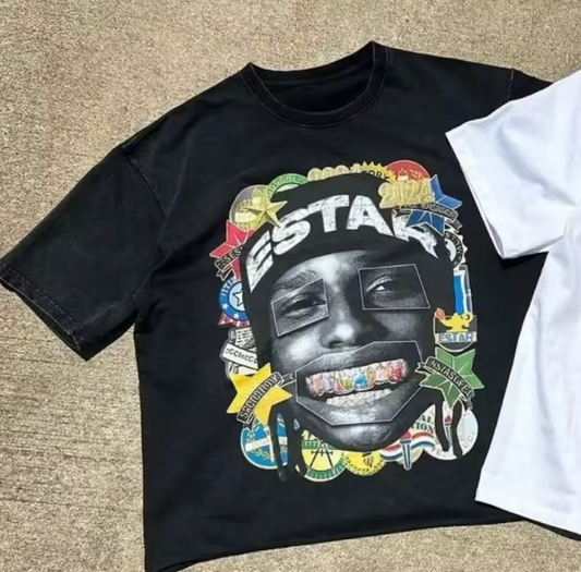 Harajuku Couple Cartoon Pattern Graphic T Shirts Hip Hop Goth Oversized T Shirt Loose Round Neck Short Sleeved Streetwear