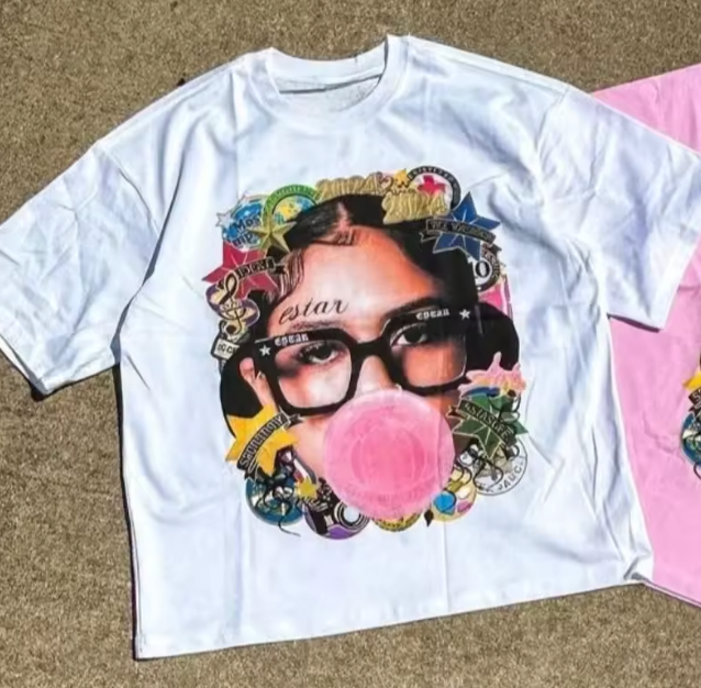 Harajuku Couple Cartoon Pattern Graphic T Shirts Hip Hop Goth Oversized T Shirt Loose Round Neck Short Sleeved Streetwear