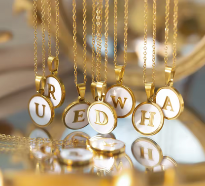 Round Gold Color Initial Letter Necklace Shell Circle Pendant Necklaces For Women Jewelry