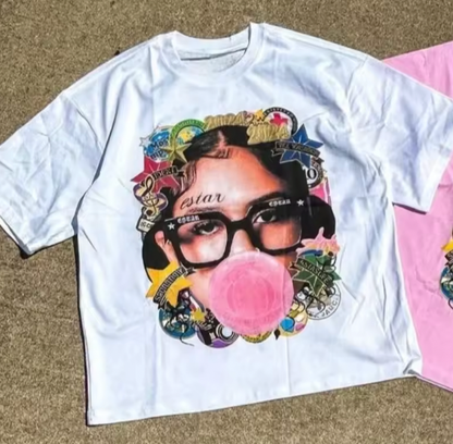 Harajuku Couple Cartoon Pattern Graphic T Shirts Hip Hop Goth Oversized T Shirt Loose Round Neck Short Sleeved Streetwear